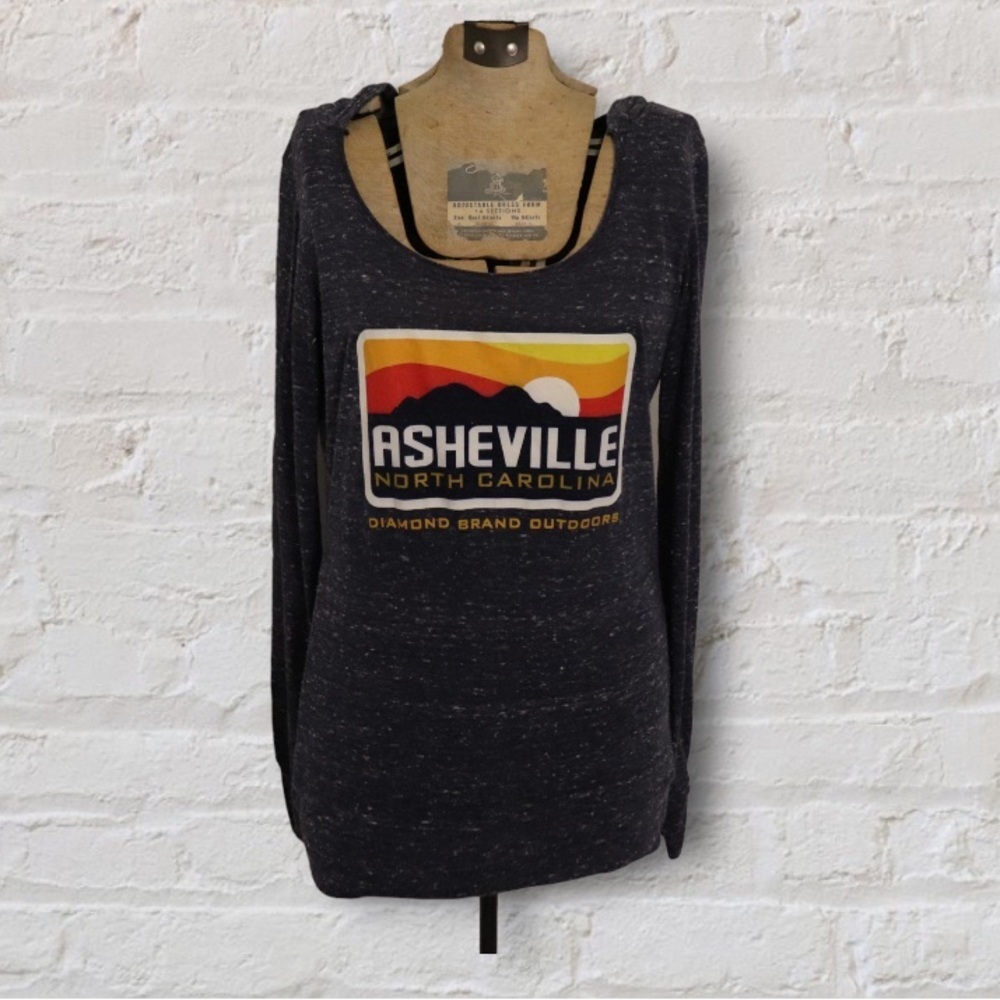 Ouray Heather Blue Asheville Graphic Logo Long Sleeve Lightweight Hoodie